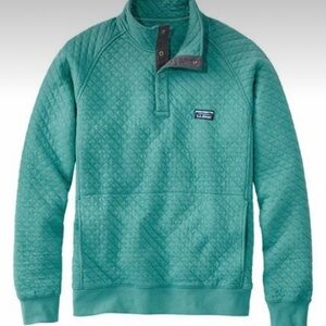 L L Bean Quilted Sweater Quarter snap button teal turquoise blue size small